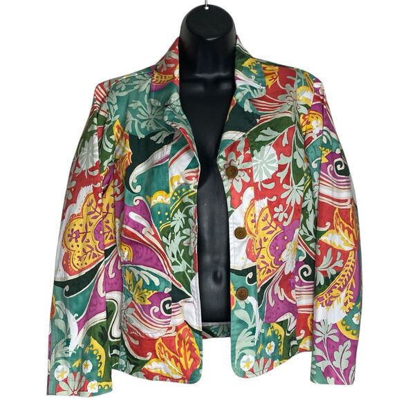 Coldwater Creek Jacket Womens L Petite Floral Artsy Y2K Vibrant Blazer Pockets - Picture 4 of 16